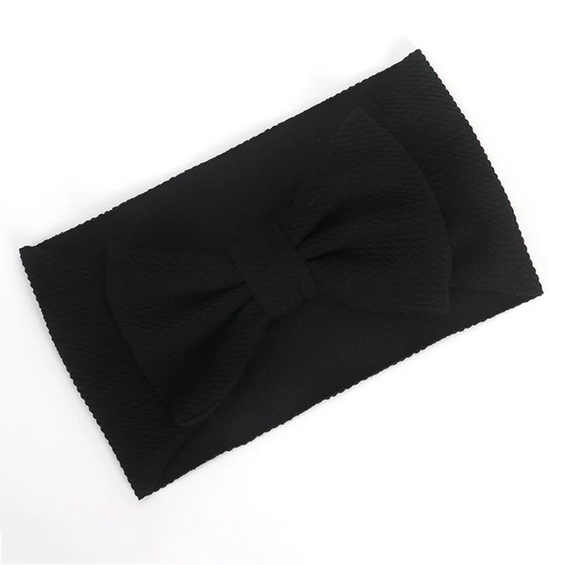 Black Baby Knotted Headband Children Big Bow Wide Turban Girl Elastic Soft Waffle Fabric Hair Accessories Newborn Photography Props - Цвет: Black