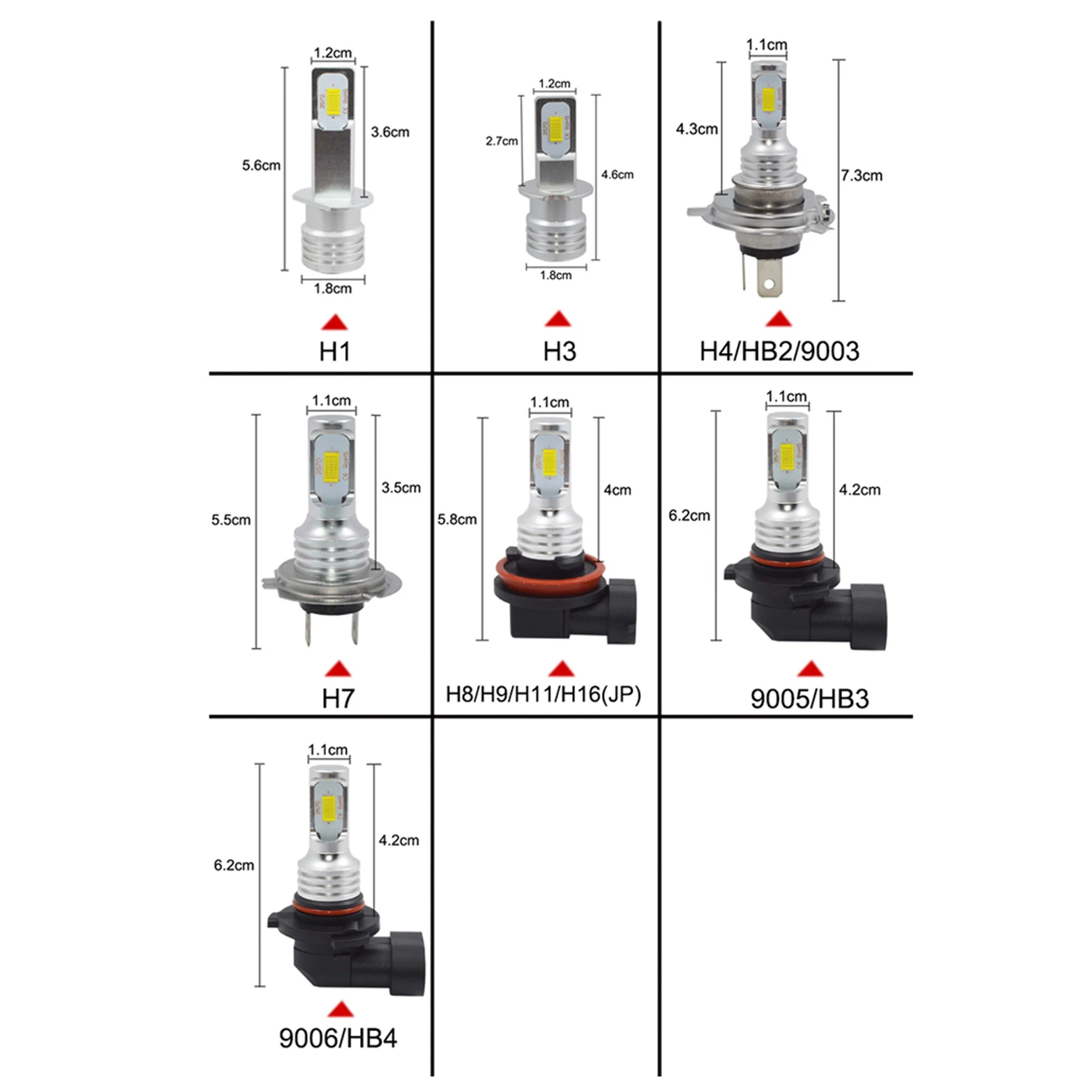 2Pcs CSP H7 H4 H11 H8 H1 H3 H6 LED Car Headlight Bulb Beam 24V 12V 100W  High Power Auto Fog Light Lamps 6000K 8000K Headlampt