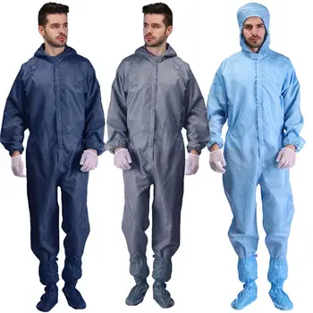 

Unisex Dust Proof Anti-static Hooded Laboratory Hospital Protection Coverall With two practical pockets Zip Closure Anti-static