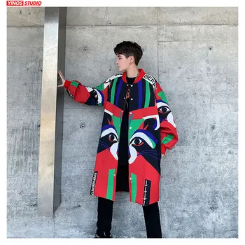 

Dropshipping 2020 Autumn Lengthen Coats Japanese Streetwear Patchwork Windbreaker Jacket Male Baggy Animal Print Cloak