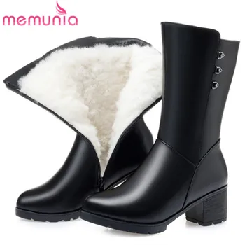 

MEMUNIA 2020 new fashion wool riding boots women genuine leather warm winter shoes zip simple mid calf boots women big size 42
