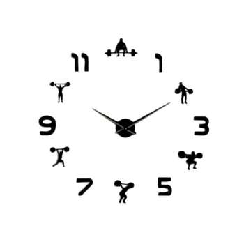 

Weightlifting Fitness Room Wall Decor Diy Giant Wall Clock Mirror Effect Powerlifting Frameless Large Wall Clock Wall Watch Blac