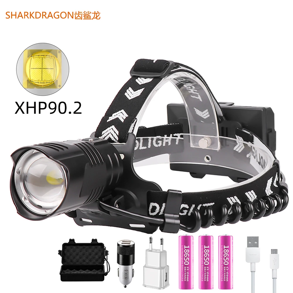 2020 new XHP90 High power head lamp USB rechargeable Zoom hunting head lamp With the power display charging treasure function