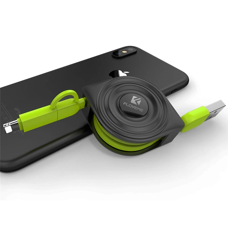 FLOVEME USB кабель 2 в 1 Выдвижной для мобильного телефона кабель Micro USB кабель для iPhone X 8 7 Plus 6 для samsung кабель