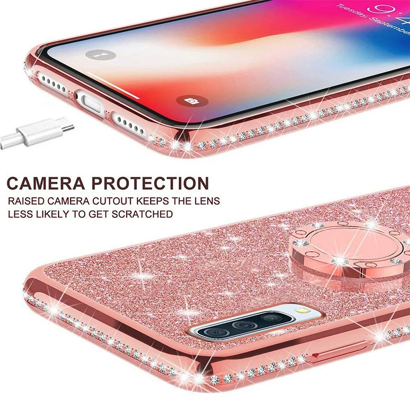 Чехол со стразами и блестками для samsung Galaxy A20E A10E A80 A70 A60 A50 A40 A30 M30 M20 A8 A6 плюс A7 J8 J6 J4 палец кольцо крышки