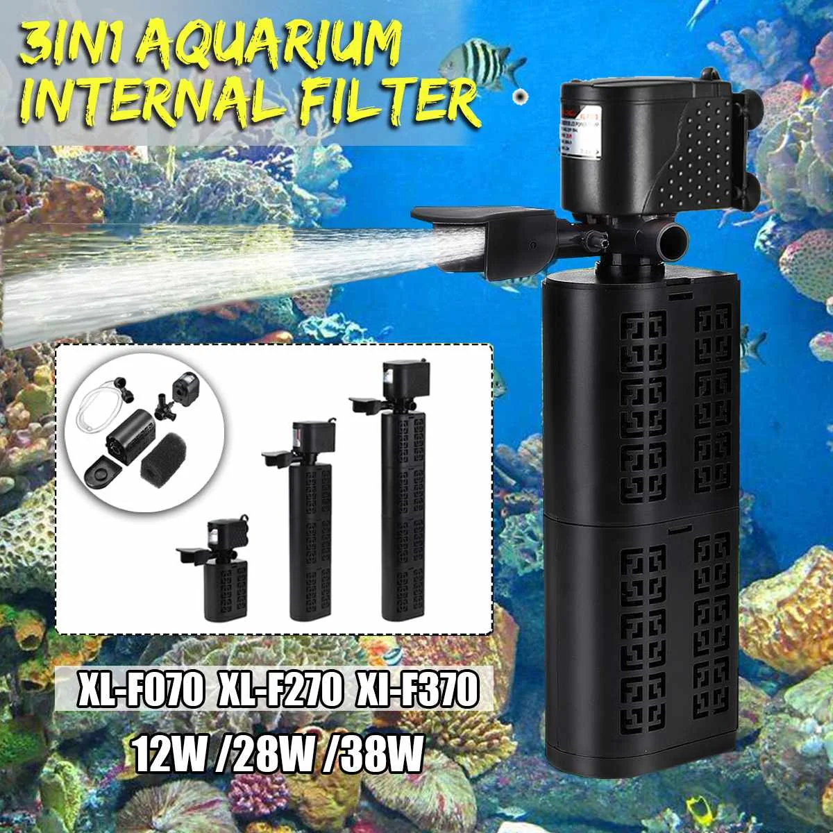 1000/1800/2800 L/H Ultra Quiet Aquarium Filter Oxygen Submersible Water
