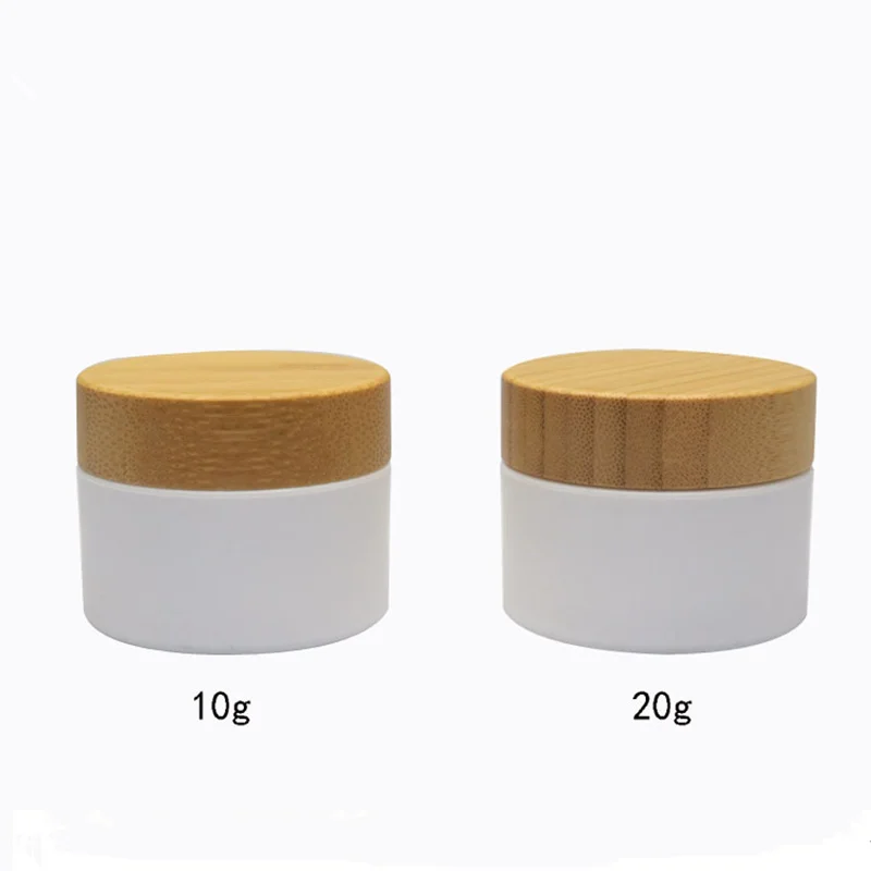 10/20/30PCS 10/20G White PP Eye Cream Jar Pot with Bamboo Cap Empty Facial Mask Box Cosmetic Refillable Bottle Bamboo Pot Tin