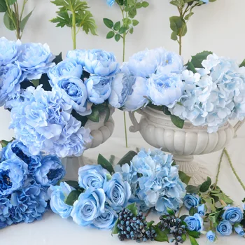

Light Blue Blue Flower Rose Deep Blue Model Sky Blue Hydrangea Royal Blue Flower Silk Blue Flower