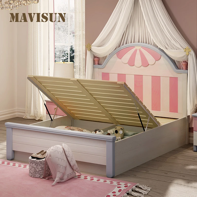 St. Tisbourg Pink Children's Bed Solid Wood Princess Mediterranean Solid Wood Bed Girl Daughter Room Girl Bedroom Furniture