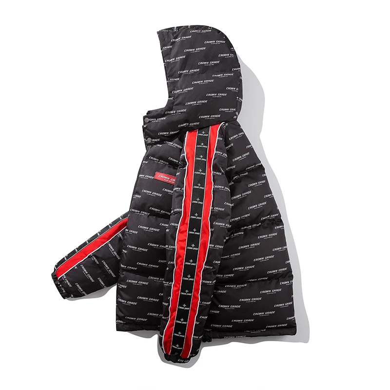 Дизайн, Мужская Зимняя Толстая теплая парка с буквенным принтом, негабаритная ветрозащитная куртка с капюшоном, уличная верхняя одежда из хлопка
