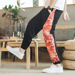 Летние дизайнерские льняные штаны Harajuku мужские с принтом штаны для пробежек в повседневном стиле мужские повседневные свободные дышащие