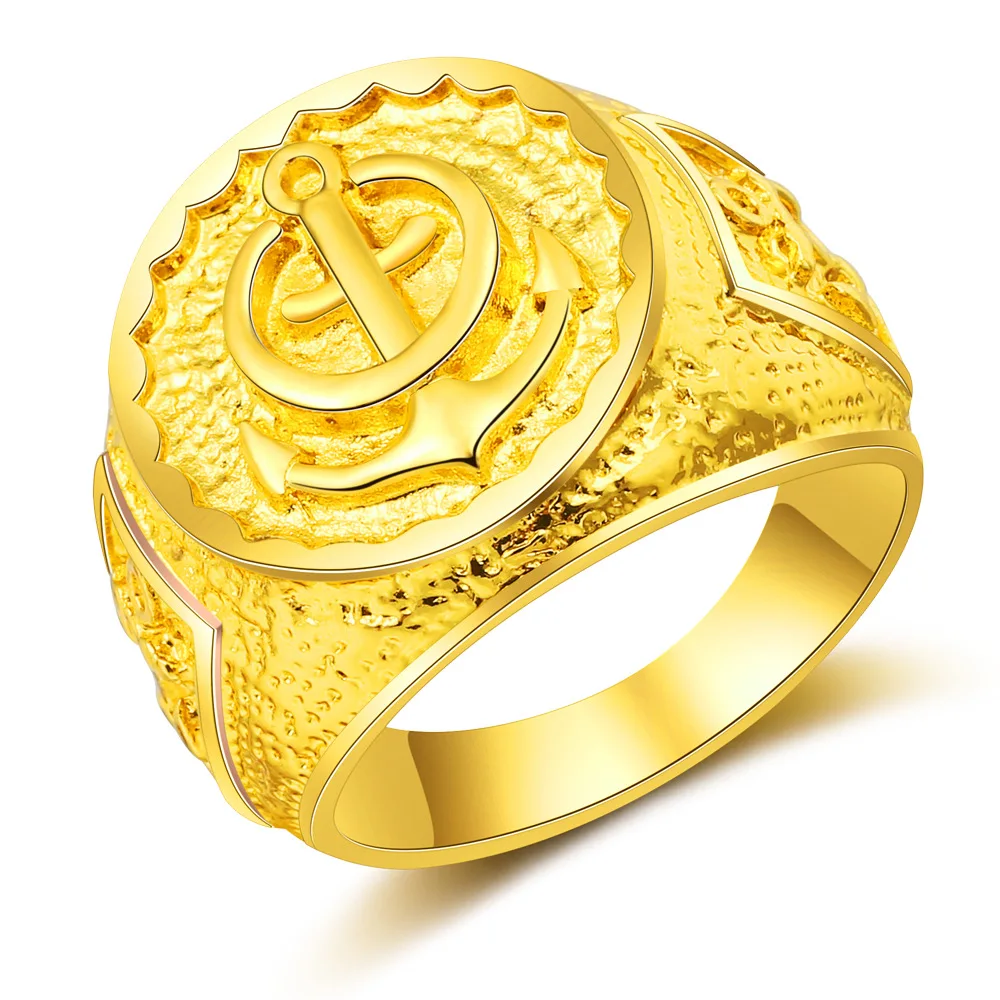

Vintage Gold Plated Anchor Ring Personality Hip Hop Jewelry Motorcycle Party Biker Antique Silver Color Ring Men Jewelry