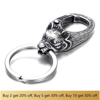 

Stainless Steel Key Chains Men's Hyena Head Spring Fastener Key Ring Unique Car Keychain Key Finder Accessories