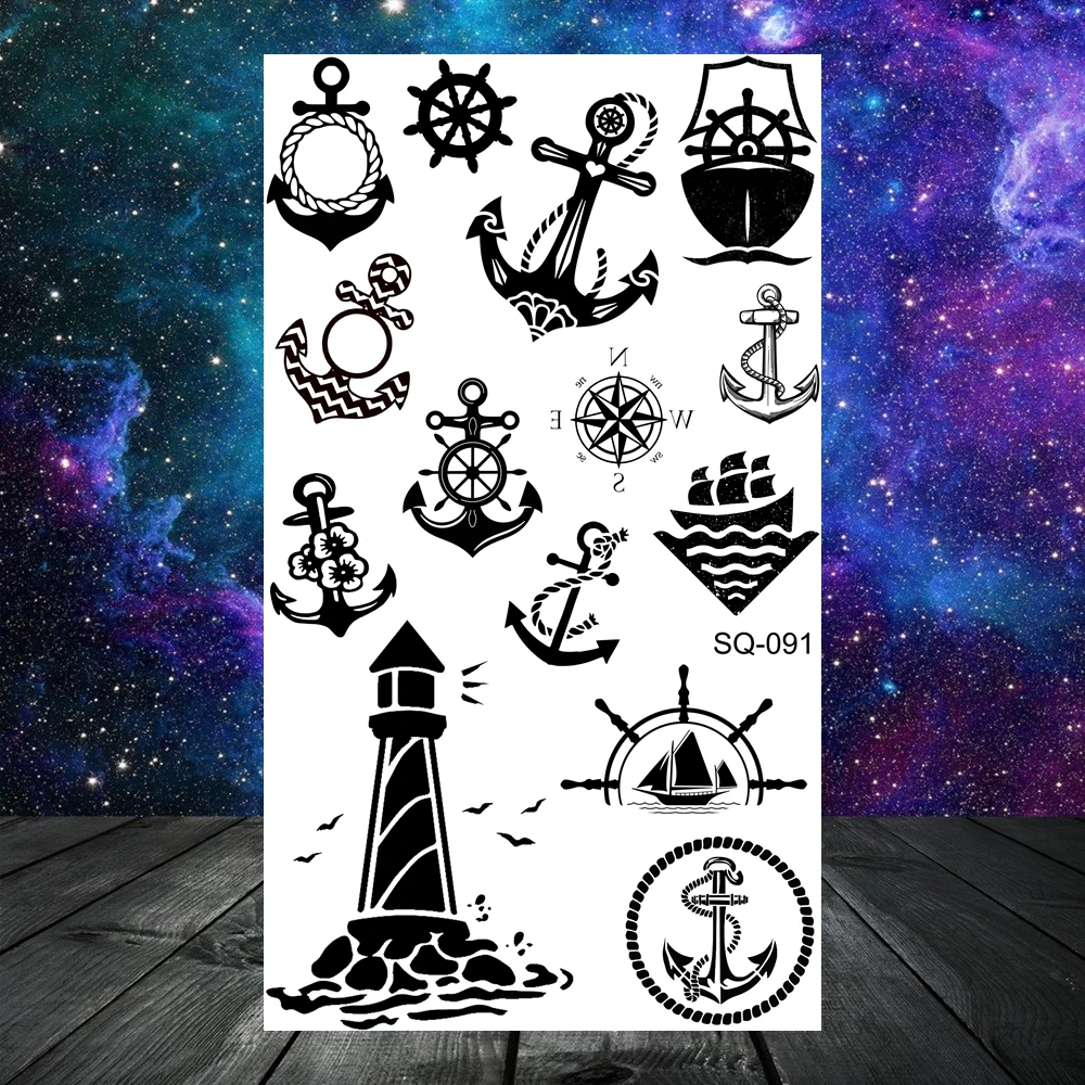 Anchor Pirate Skull Temporary Tattoos For Women Adult Men Kids Boy Astronaut Ship Seahorse Fake Tattoo Neck Arm Hand Small Tatoo 5