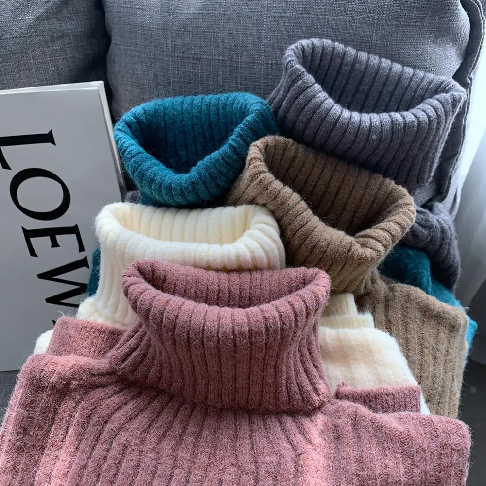 Winter Turtleneck Women Pullover Sweater Soft High Elasticity Ribbed Knitted Jumper Warm Fashion Solid Loose female top | Женская одежда