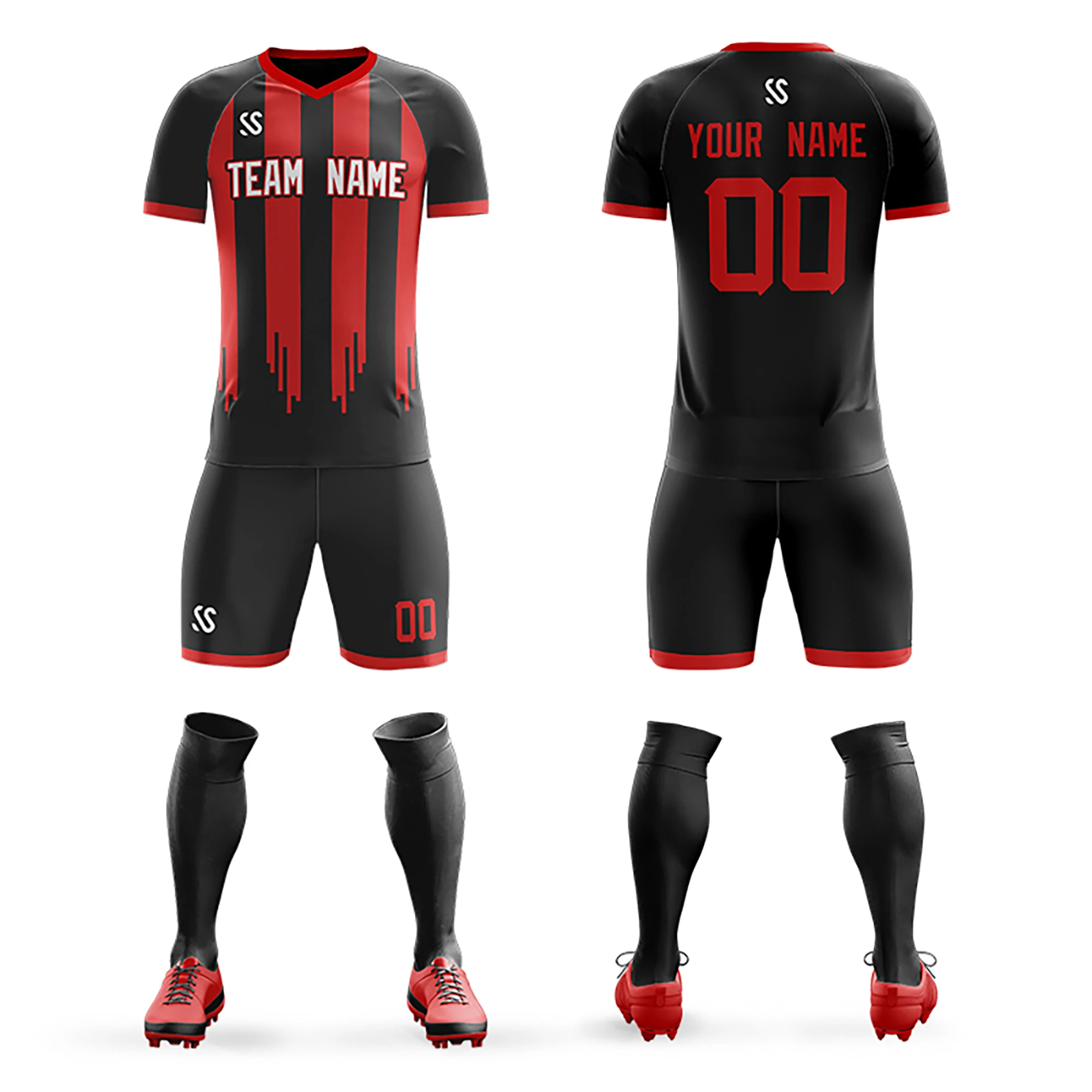 

Custom Soccer Jerseys Set Design Printing Stripe Football Jersey Breathable Quick Dry Soccer Shirt Team Suit Men