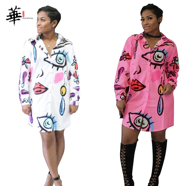 Long Sleeve Dress Cartoon Shirt Dress for Women Sexy Dress Women Summer Streetwear Short Dresses for Women Femme Robe Vestidos 3