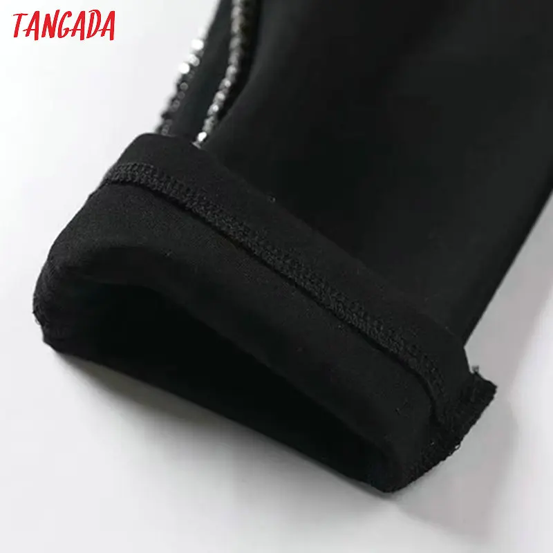 Billig Tangada wome friesen schwarz dünne hosen stretch taille weibliche beiläufige grundlegende bleistift hosen hosen 1Y10