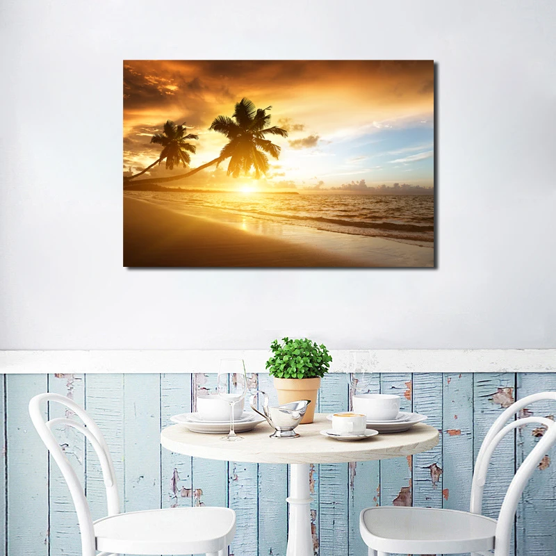 Sunsets кокосовое дерево морской пляж настенные художественные плакаты на холсте