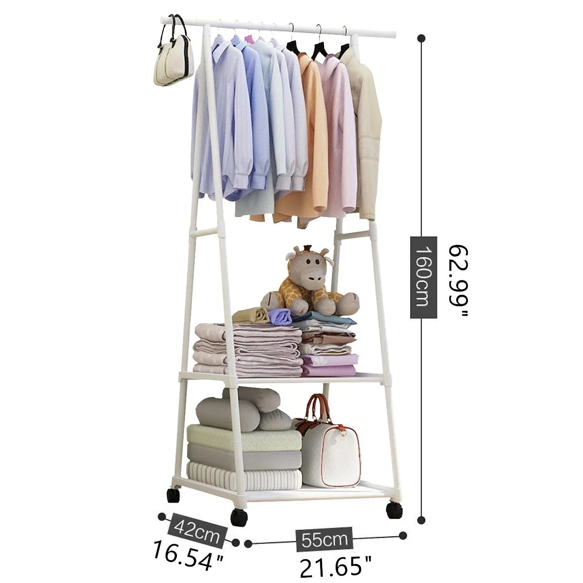 Removable Coat Rack Floor Hanger Shelf Stand with Wheels Multifunction Storage Rack Organizer Garment Clothes Holder Shelves