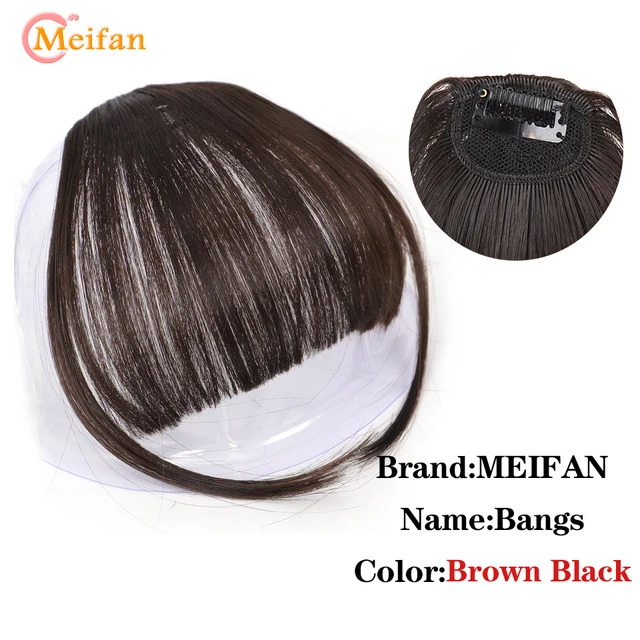 MEIFAN Clip in Hair Bangs Extension Hairpiece Synthetic Natural Fake Bang Hair Piece Air Bangs Clip on Bangs Black Brown mn96-4