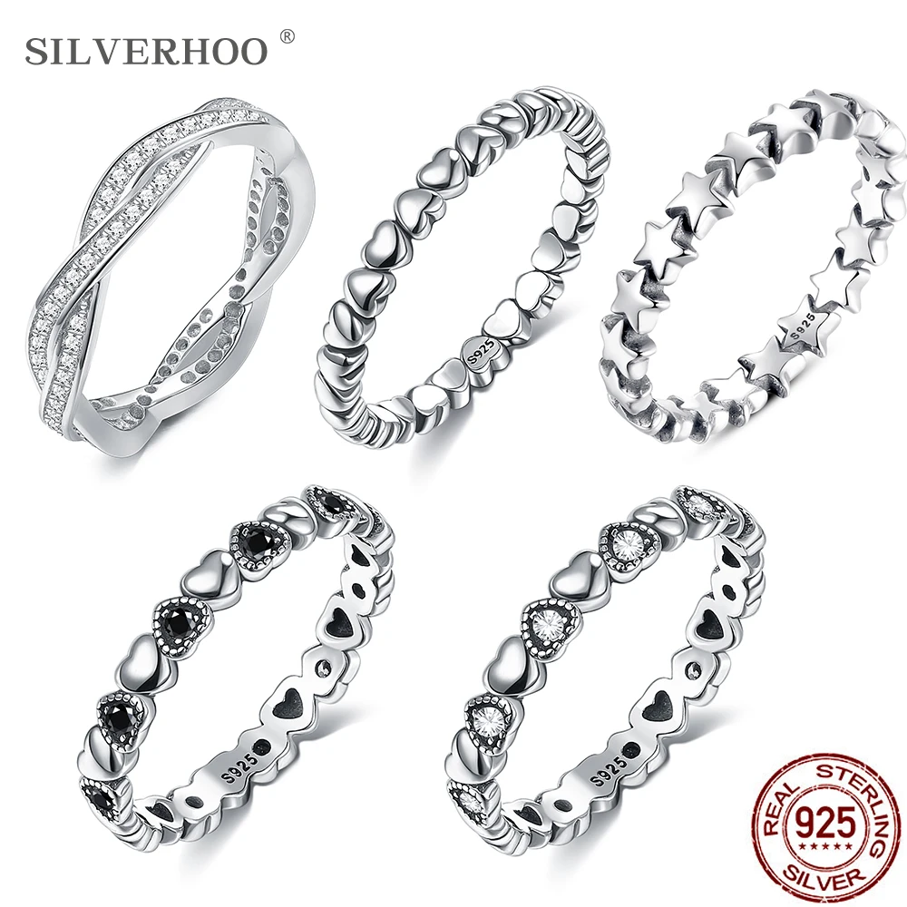925-Sterling-Silver Rings SILVERHOO Stackable Fine-Jewelry Girlfriend Women Cute 