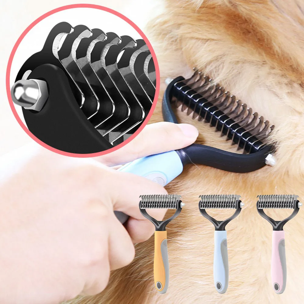 

Two Sides Scraping Teeth Pet Dog Cat Comb Stainless Steel Rake Hair Remover Pets Non-Slip Hair Clipper Not Hurt Skin 3 Colors