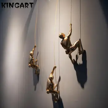 

American Retro Resin Climbing Man Rope Sport Climbing Character Statue Crafts Wall Hanging Ornaments Wall Mural Art 1450372