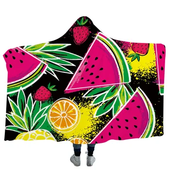 

Fruit Watermelon Series Fleece Blanket With Hat Plush Warm Blanket For Couch Throw Travel Hooded Weight Blankets Beach Mat Cover