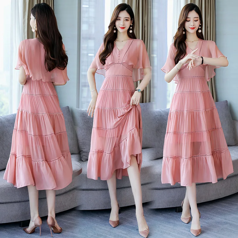 

Goddess Elegant Waist Hugging Slimming Dress 2019 Summer Wear New Style WOMEN'S Dress Graceful Sweet Western Style Fairy Long Sk