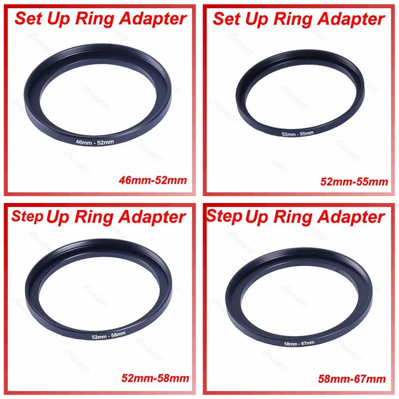 

1Pc Metal 52mm-58mm 46mm-52mm 52mm-55mm 58mm-67mm Step Up Filter Lens Ring Adapter 52-58 mm 52 to 58 Stepping