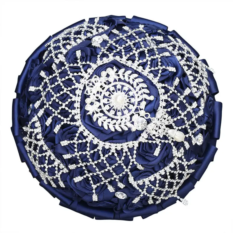 dark blue 21 см подружки невесты со стразами Свадебные букеты Искусственные цветы букет искусственная роза букет невесты Аксессуары W105D - Цвет: dark blue