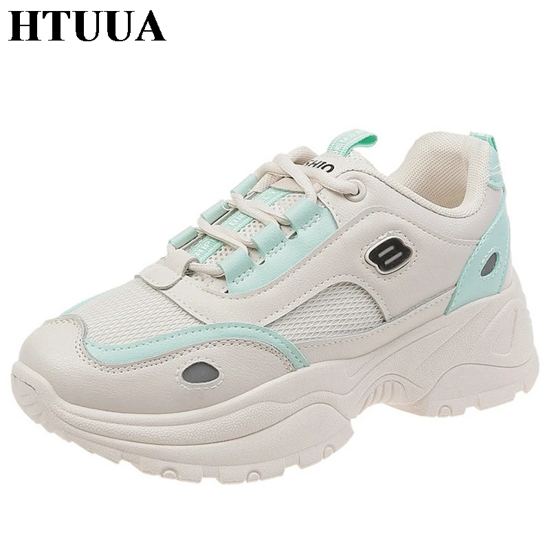 

HTUUA Autumn Fashion White Platform Sneakers Women Casual Shoes Woman Chunky Sneakers basket femme Vulcanized Shoes SX3199