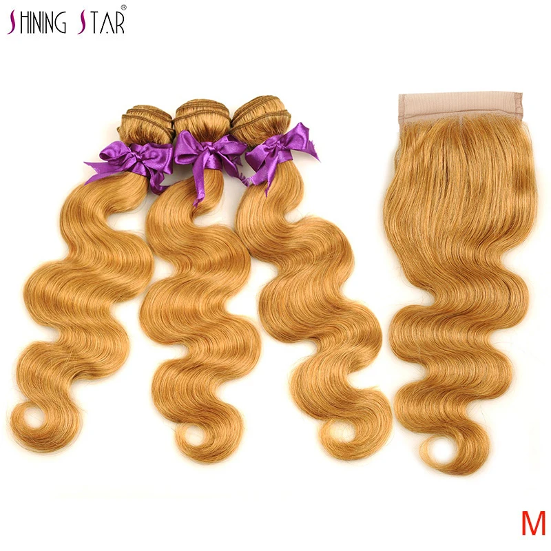 

Ombre Brazilian Body Wave Bundles With Closure #27 Colored Honey Blode Shining Star Remy Human Hair Weave 3 Bundles with Closure