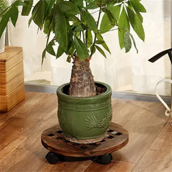 

Wood Flower Pot Removable Tray Plant Holder Stand Base with Wheels Planter Flowers Pot Mover Plate Stand