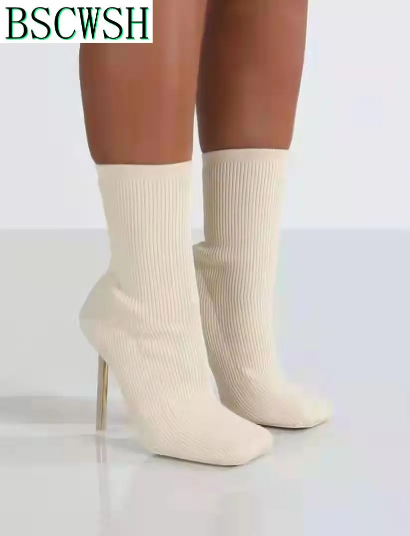Botas de media caña con punta cuadrada para mujer, botines sexys de tacón  alto, elásticos, de punto, color verde, invierno, 2022 - AliExpress Calzado