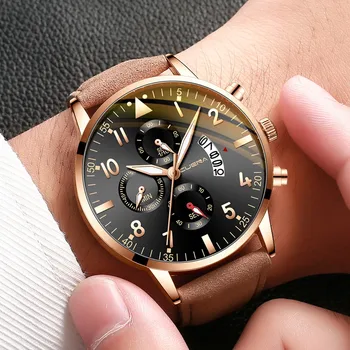 

18 Colors CUENA Men Watch PU Leather Watch Men Wristwatches Mens Watches Quartz Wristwatch Automatic Date Male New zegarek meski