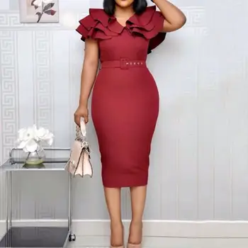 

African Design Dashiki Dress Pleated Slim OL Office Muslim Bazin Maxi Robe Gowns Broder Riche Sexy Lady Evening Party