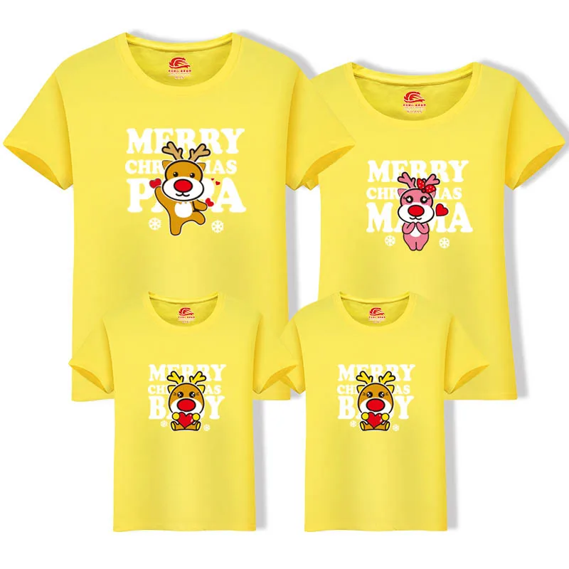 Yellow НОВАЯ РОЖДЕСТВЕНСКАЯ одежда для мамы и дочки Одинаковая одежда для папы и сына семейная одежда футболка для папы, мамы и мальчика мультяшный олень - Цвет: Yellow