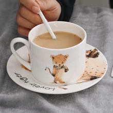 Милая креативная чашка, скандинавский белый мультяшный Британский костяной фарфор, чашка высокого качества с ложкой Filizanki Do Kawy, милая кофейная чашка MM60BYD