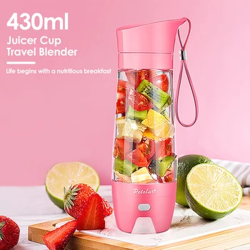 

Electric Mini Juicer Cup 430ml USB Rechargeable Fruit Juice Mixer Blender with Stainless Steel 2-Blade For Home Travel