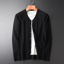 Мужской свитер, модный кардиган с v-образным вырезом, черный свитер, высокое качество, облегающий однотонный цвет, осенние и зимние мужские свитера