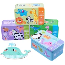 Puzzle en bois 3D pour enfants, dessin animé, circulation des animaux, jeu cognitif interactif, tableau d'activités