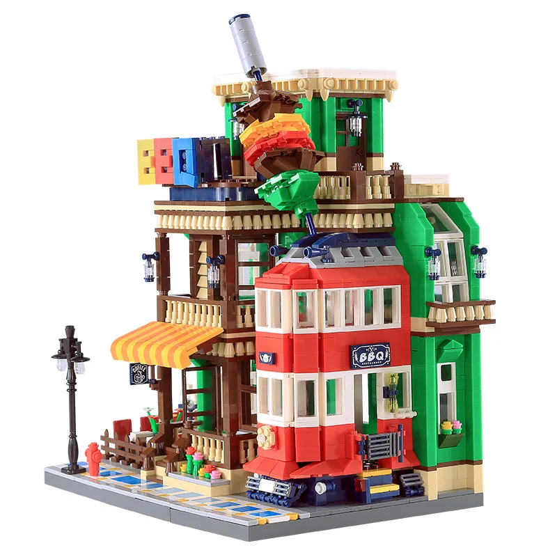 

1922Pcs Ideas Series Wange 6313 BBQ Restaurant Compatible Friends Legolys City Building Blocks Classic Toys for Children