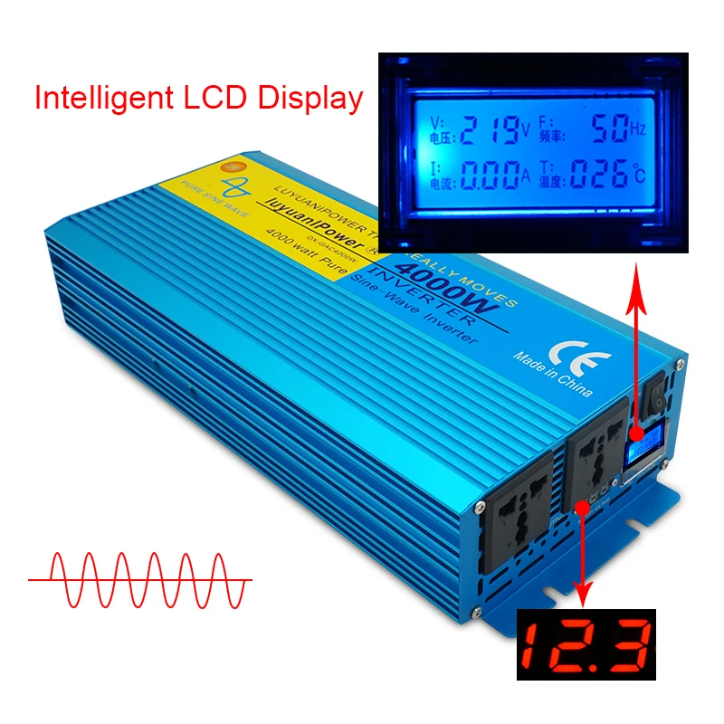 4000 Вт DC 12 В/24 В к AC 110 В/220 В цифровой экран Чистая синусоида Инвертор Кемпинг конвертер лодки с ЖК-дисплеем 2 AC OUT