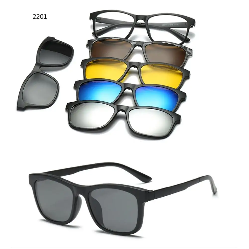 5 шт. солнцезащитные очки с магнитным зажимом, мужские и женские очки с поляризованными очками, очки для близорукости, оптическая оправа для чтения, посылка - Цвет: Черный