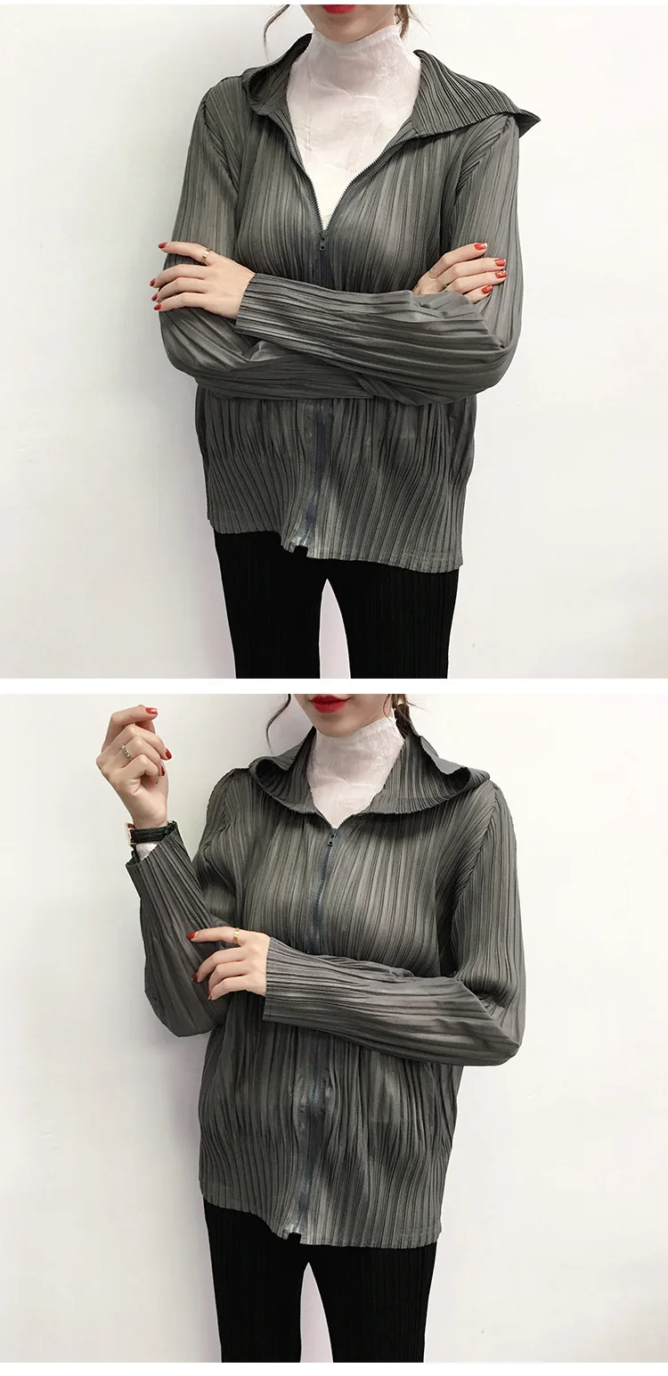 MIYAKE Плиссированное пальто с капюшоном, осень и зима, новинка, на молнии, тонкое и свободное, большой размер, плиссированное пальто