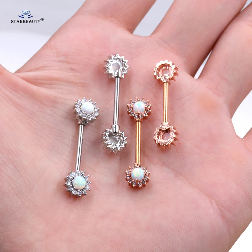 Starbeauty 2 шт. 14 г кольца для сосков с белым опаловым покрытием пирсинга языка и