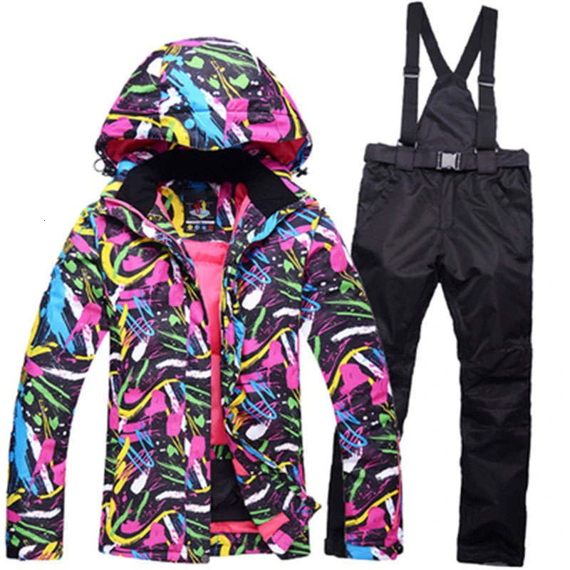 Толстый теплый лыжный костюм для женщин, водонепроницаемая ветрозащитная Лыжная куртка и брюки для сноубординга, комплект женских зимних костюмов, верхняя одежда