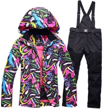 Толстый теплый лыжный костюм для женщин, водонепроницаемая ветрозащитная Лыжная куртка и брюки для сноубординга, комплект женских зимних костюмов, верхняя одежда
